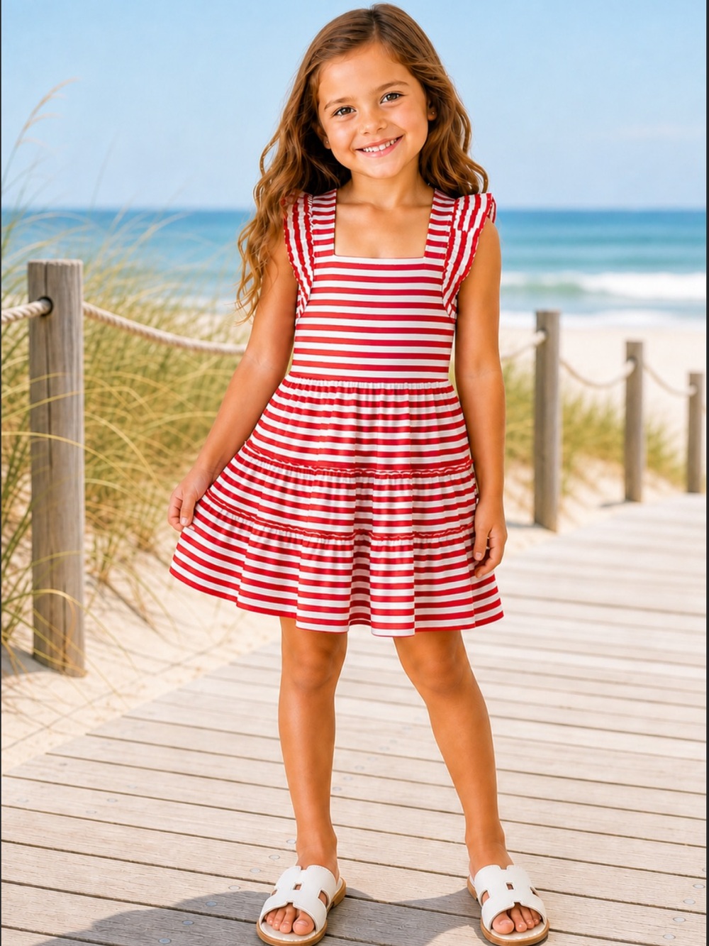 NWT Polo Ralph Lauren Girls Striped Cotton Jersey Dress Ruffled‎ Sundress Summer